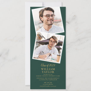 4 Photo Emerald Green And Gold Graduation Party Invitation