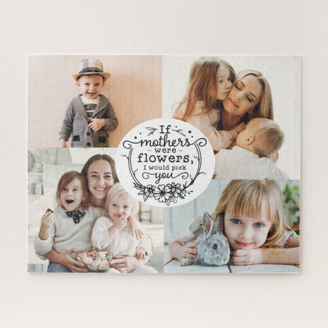4 photo family collage mum keepsake mothers day jigsaw puzzle (Horizontal)