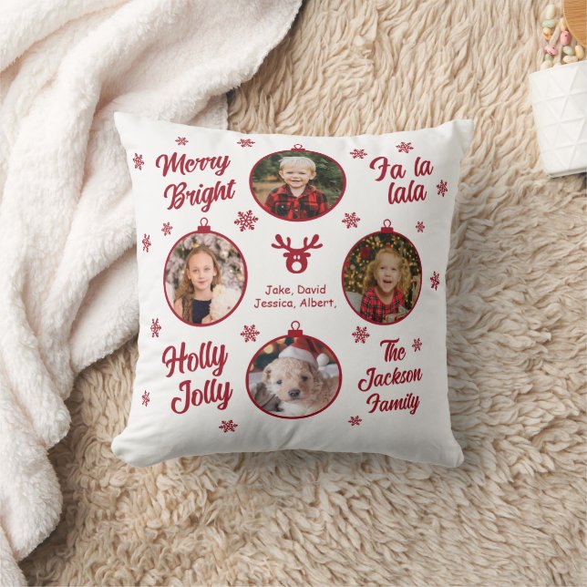 4 Photo Family Ornaments White Christmas  Cushion (Blanket)