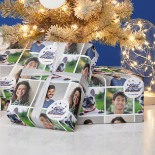 4 Photo Family & Pet Collage Retro Xmas Typography Wrapping Paper