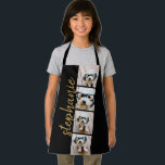 4 Photo Film Strip Collage Script Name black Apron<br><div class="desc">Photo collage in a film strip layout with a huge modern script for the name. Use up to four square or selfie phone photos to create a unique and personal gift. Or you can keep the hipster puppy and make a trendy keepsake. For best results, use photos that have been...</div>