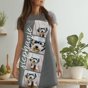 4 Photo Film Strip Collage Script Name grey Apron