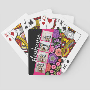 4 Photo Film Strip - Script Name Funky Flowers Playing Cards