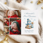 4 Photo First Christmas Birth Announcement<br><div class="desc">Mark your baby’s very first Christmas with this elegant 3-photo birth announcement. Featuring a cosy winter colour palette with rich reds, soft whites, and festive greenery, this card showcases your favourite newborn portraits alongside birth details and a sweet snowman accent. A perfect keepsake to share with friends and family this...</div>