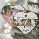 4 Photo First Christmas Engaged Faux Marble Heart Ceramic Tree Decoration<br><div class="desc">Celebrate the joyful 1st holiday of your engagement with a custom heart-shaped 4 photo collage "Our First Christmas Engaged" faux marble ceramic ornament. All text and images on this template are simple to personalise. (IMAGE PLACEMENT TIP: An easy way to centre a photo exactly how you want is to crop...</div>