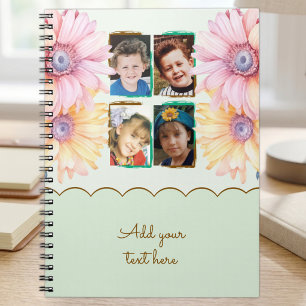 4 photo flowers text green brown notebook
