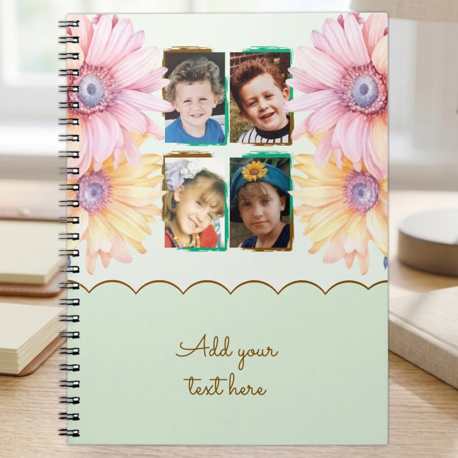 4 photo flowers text green brown notebook (Creator Uploaded)