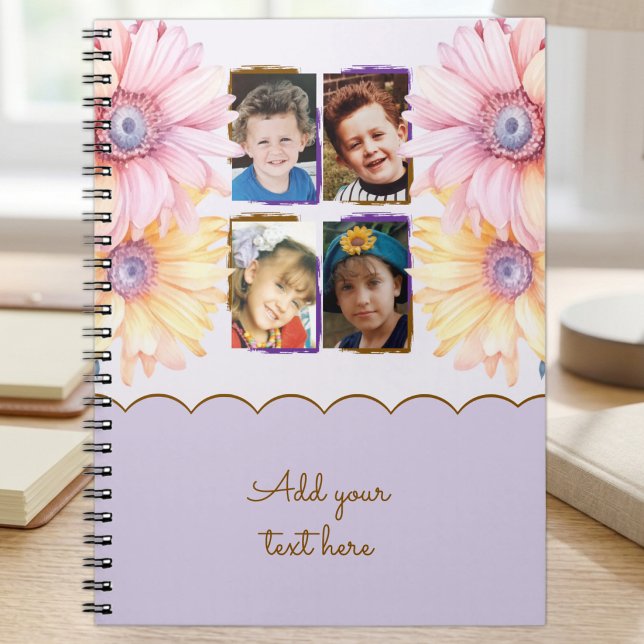 4 photo flowers text purple brown notebook (Creator Uploaded)