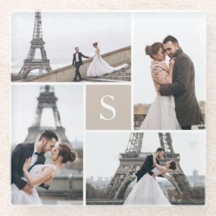 4 Photo Gallery and Colour Block Monogram Glass Coaster