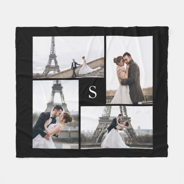4 Photo Gallery and Monogram Fleece Blanket (Front (Horizontal))