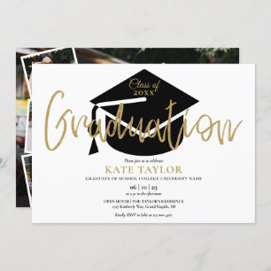 4 Photo Gold Script Graduation Party Invitation