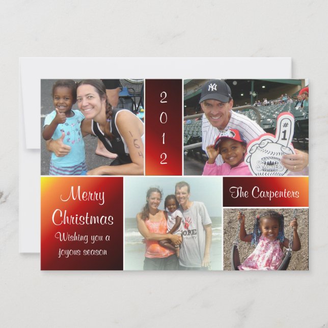 4 Photo Gradient Reds Christmas Card (Front)