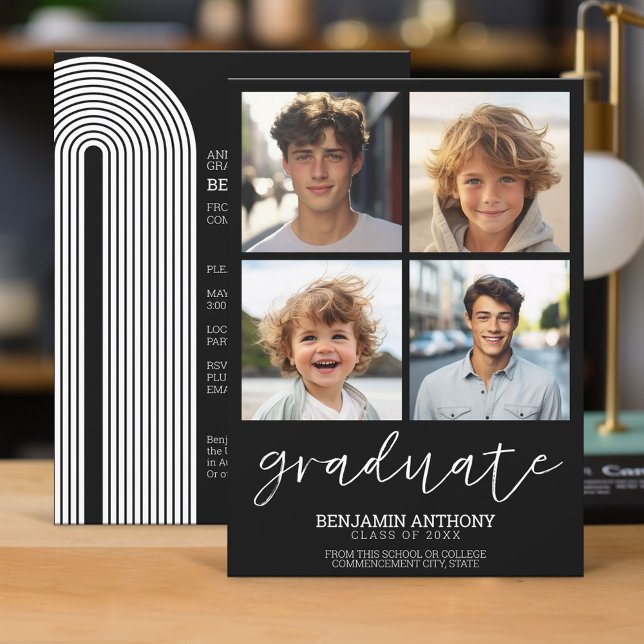 4 Photo Graduate match school colours - Grad Party Invitation (Graduation Invitation - Classic)