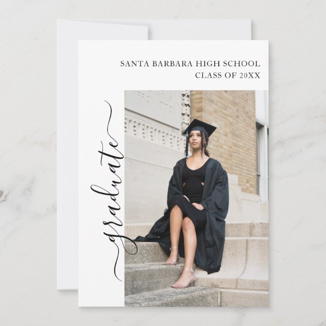 4 Photo Graduation Collage Black and White Script  Invitation (Front)