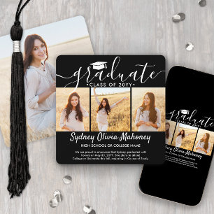 4 Photo Graduation Collage Modern Black and White Announcement