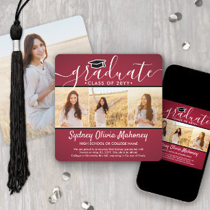 4 Photo Graduation Collage Modern Red White Black Announcement