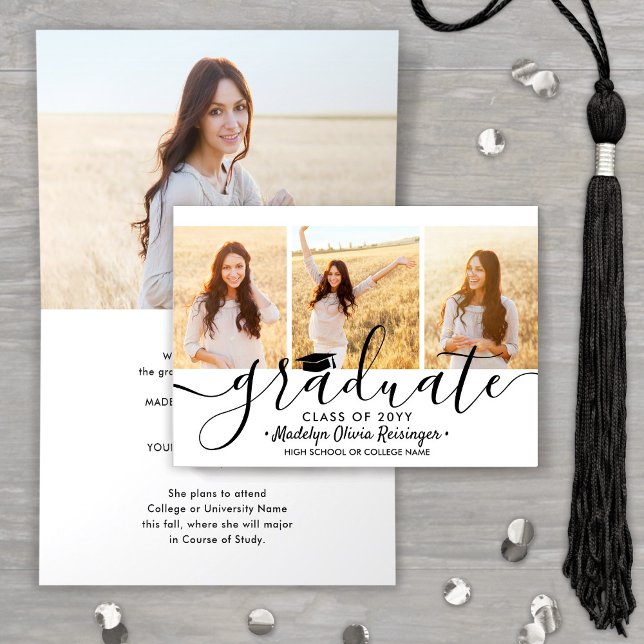 4 Photo Graduation Collage Simple Modern Folded Announcement (Creator Uploaded)
