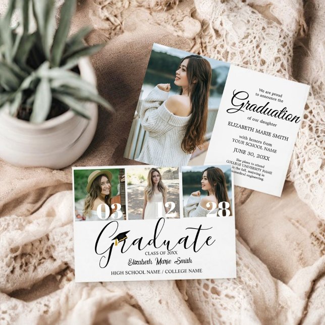 4 Photo Graduation Collage Simple Modern Script Invitation (Creator Uploaded)