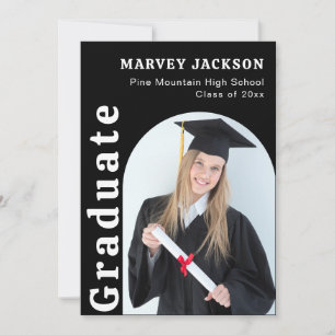 4 Photo Graduation Party Elegant Black and White  Invitation