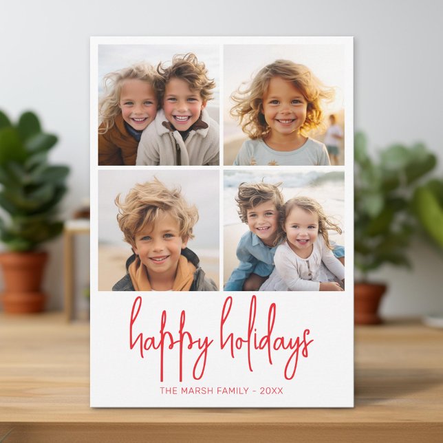 4 Photo Green and Red Dots - Christmas Happy Holiday Card (Unique Photo Card)