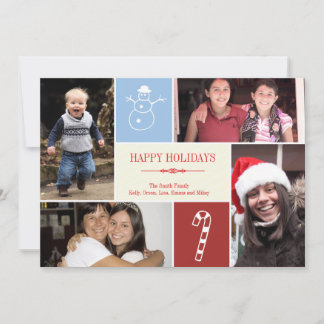 4 photo grid collage snowman candy cane Christmas Holiday Card