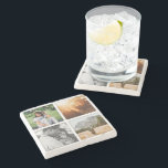 4 Photo Grid Square Template Shadowed Marble Stone Coaster<br><div class="desc">Personalised square 4 photo grid with shadow marble stone beverage coaster.</div>