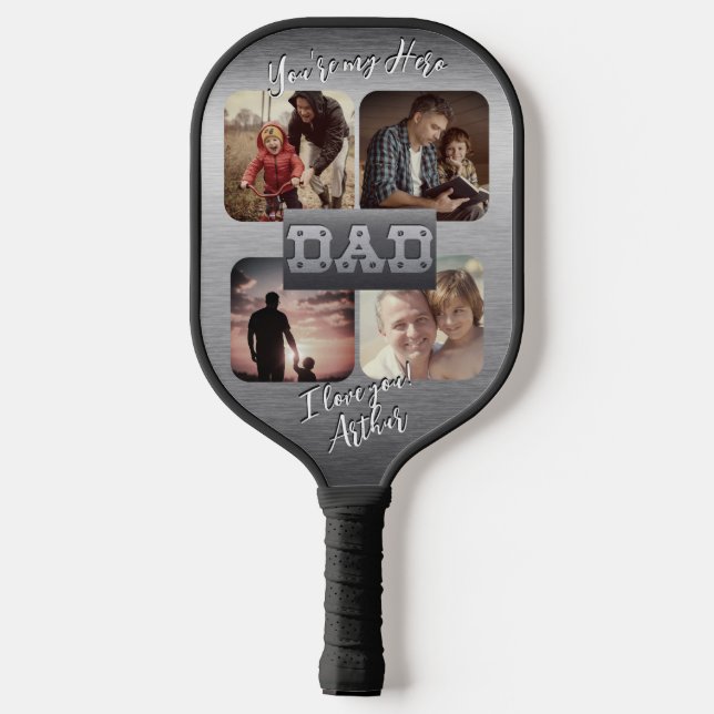4 Photo - Happy Father’s Day Metal Them Pickleball Paddle (Back)