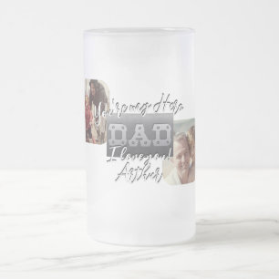 4 Photo - Happy Father’s Day Metal Theme  Frosted Glass Beer Mug