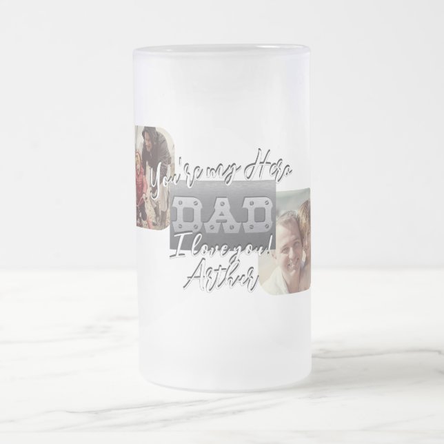 4 Photo - Happy Father’s Day Metal Theme  Frosted Glass Beer Mug (Center)