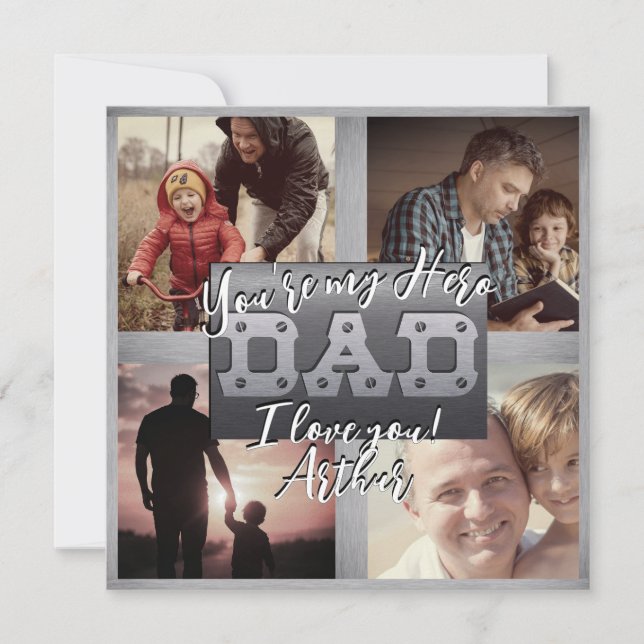 4 Photo - Happy Father’s Day Metal Theme Holiday Card (Front)