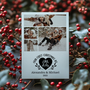 4 Photo Heart First Christmas as Mr & Mrs Holiday Card