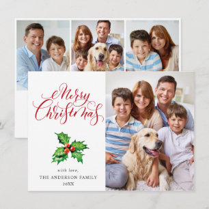 4 PHOTO Holly Berry Mistletoe Christmas Greeting Holiday Card