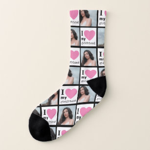 4 Photo I Love My Girlfriend Pink Hearts Gift Socks