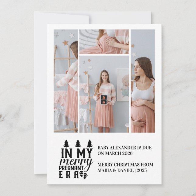 4 Photo In My Merry Pregnant Era Christmas Holiday Card (Front)