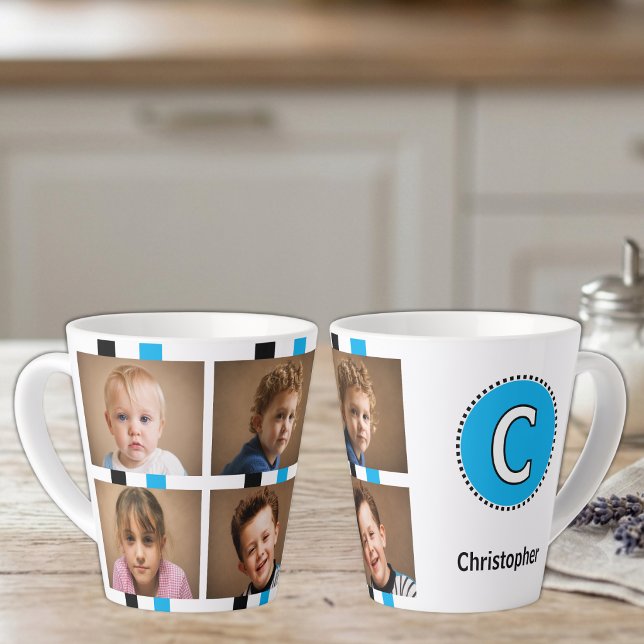 4 photo initial name black blue latte mug (Creator Uploaded)