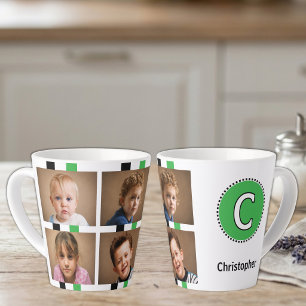 4 photo initial name black green latte mug