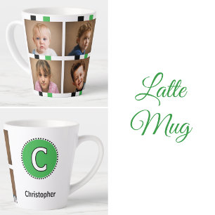 4 photo initial name black green latte mug