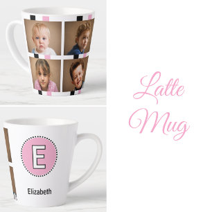 4 photo initial name black pink latte mug