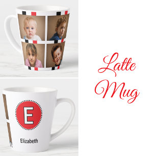 4 photo initial name black red latte mug