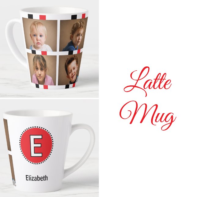 4 photo initial name black red latte mug (Creator Uploaded)