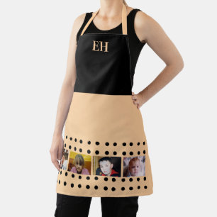 4 photo initials polka dots black peach apron