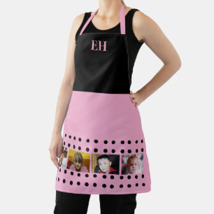 4 photo initials polka dots black pink apron