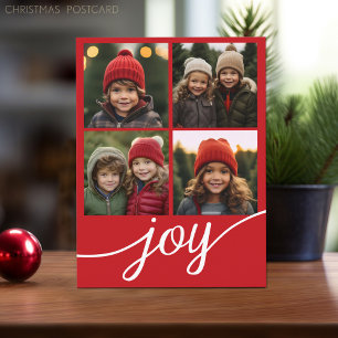 4 Photo Instagram Collage Modern Joy Script Holiday Postcard
