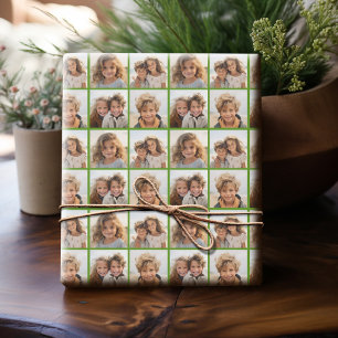 4 Photo Instagram Collage with Holiday Joy Green Wrapping Paper
