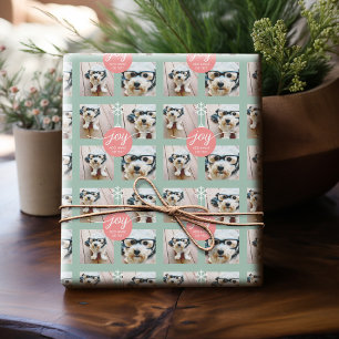 4 Photo Instagram Collage with Holiday Joy Mint Wrapping Paper