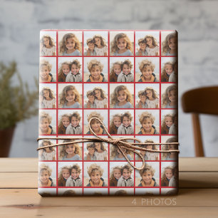4 Photo Instagram Collage with Holiday Joy Red Wrapping Paper