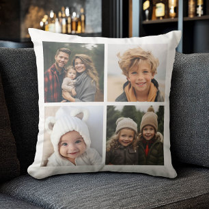4 Photo Instagram Collage with White Background Cushion