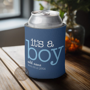 4 Photo It's A Boy - Modern, Whimsical with White Can Cooler