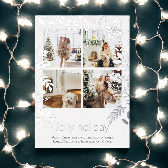 4 Photo Jolly Holiday Nordic Flower Christmas (4 Photo Jolly Holiday Nordic Flower Christmas. Real foil cards from Ricaso. Add own photo and text)