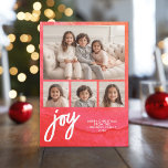 4 Photo Joy Merry Christmas Minimal Red Watercolor Holiday Card<br><div class="desc">Use four square photos and make a unique and trendy Merry Christmas greeting with a bright and joyful watercolor pattern on the back. If you need to move anything around,  click on the customise button to make changes.</div>